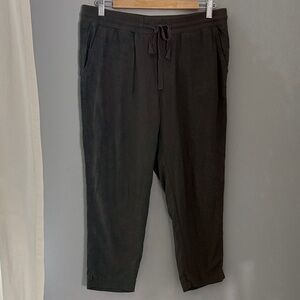 Susina Olive Drawstring Linen Blend Cropped Casual Chinos Small